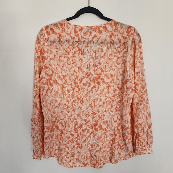 Joie Womens Top Small Orange 100% Silk Abstract Print Blouse - Picture 4 of 6